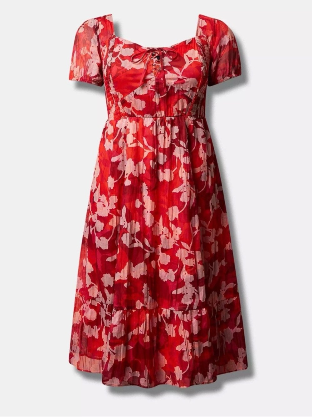 NWT Torrid Clip Dot Floral Smocked Midi Dress with Square Neckline Size 4X